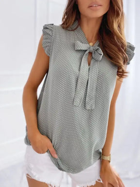 Blusa Casual de Verão com Babados e Laço Elegante