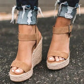 Sandálias de cunha para mulheres, sapatos de plataforma de tamanho grande, salto alto, fundo grosso, estilo retro, moda, 2020