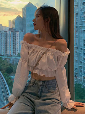 Blusa Ombro a Ombro com Mangas Bufantes