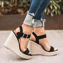 Sandálias de cunha para mulheres, sapatos de plataforma de tamanho grande, salto alto, fundo grosso, estilo retro, moda, 2020